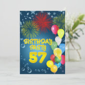 57. Geburtstagsparty Einladung mit Ballons (Stehend Vorderseite)