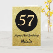 57. Happy Birthday Black and Gold Glitzer Card Karte (Gelbe Blume)