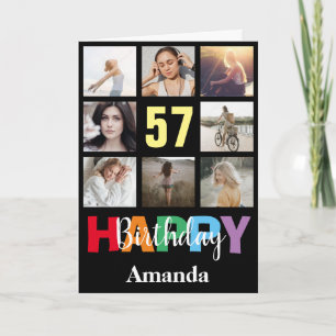57. Happy Birthday Foto Collage Modern Black Karte