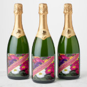 57. Hochzeitstag Buntes Polyanthus Schaumweinetikett (Flaschen)