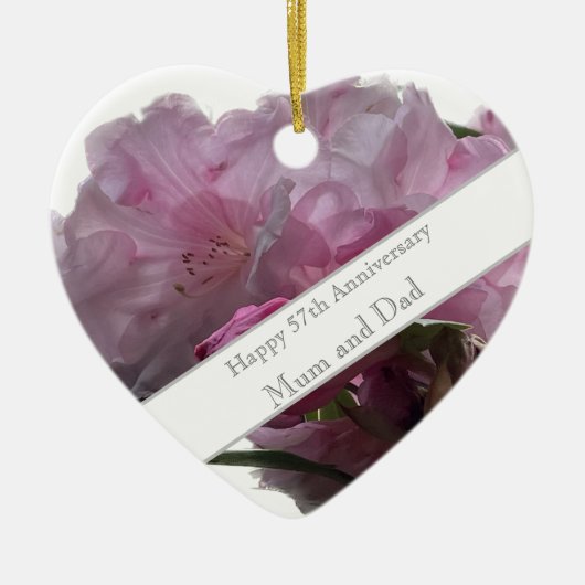 57. Hochzeitstag Rosa Rhododendron Keramik Ornament (Vorne)