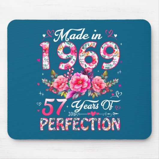 57 Year Old Made In 1969 Floral 57th Birthday Wome Mousepad (Vorne)
