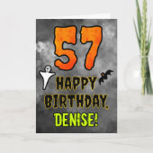 57th Birthday: Eerie Halloween Theme + Custom Name Karte (Vorderseite)