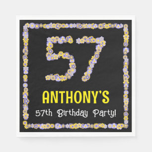 57th Birthday: Floral Flowers Number, Custom Name Serviette