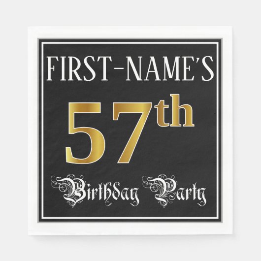 57th Birthday Party — Fancy Script, Faux Gold Look Serviette (Vorderseite)