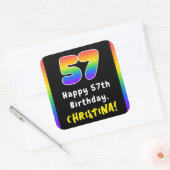 57th Birthday: Rainbow Spectrum # 57, Custom Name Quadratischer Aufkleber (Umschlag)