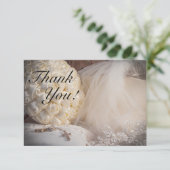 5882-Bouquet mit Rings, Veil & Cross Dankeskarte (Stehend Vorderseite)