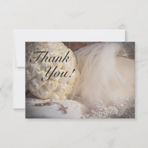 5882-Bouquet mit Rings, Veil & Cross Dankeskarte