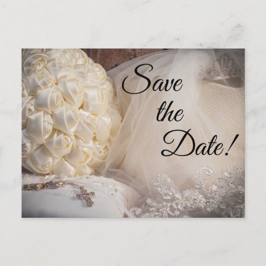 5882-Bouquet w/Rings, Kreuz, Schleier Postkarte (Vorderseite)