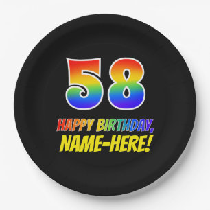 58. Geburtstag: Bold, Fun, Simple, Rainbow 58 Pappteller
