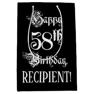 58. Geburtstag: Extravagant, Elegantes Script + In Mittlere Geschenktüte