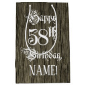 58. Geburtstag: Extravagant, Imitate Holzaussehen Mittlere Geschenktüte (Vorderseite)