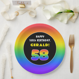 58. Geburtstag: Farbiger Regenbogen # 58, Individu Pappteller