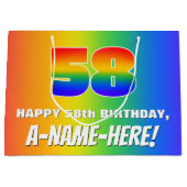 58. Geburtstag: Farbiges, lustiges Regenbogenmuste Große Geschenktüte (Vorderseite)