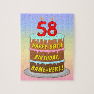 58. Geburtstag: Fun Cake and Candles + Individuell Puzzle