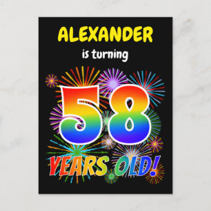 58. Geburtstag - Fun Fireworks, Regenbogen Look "5 Postkarte