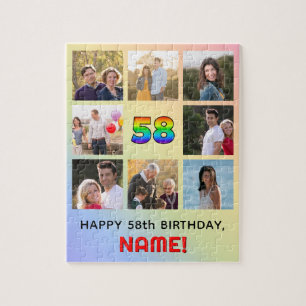 58. Geburtstag: Fun Rainbow #, Individuelle Name & Puzzle