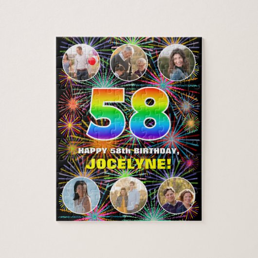 58. Geburtstag: Fun Rainbow #, Individuelle Name + Puzzle (Vertikal)