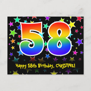 58. Geburtstag: Lustiges Sterne-Muster, Regenbogen Postkarte