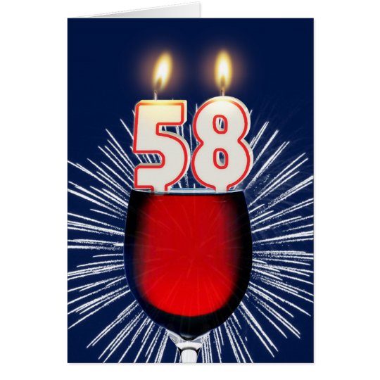 58. Geburtstag mit Wein und Kerzen Karte