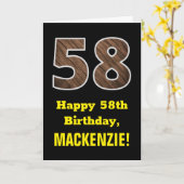 58. Geburtstag: Name, Imitate Holzkörnchen Muster Karte (Gelbe Blume)