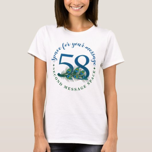 58. Geburtstag oder Jubiläum Pfauenfedern T-Shirt (Vorderseite)