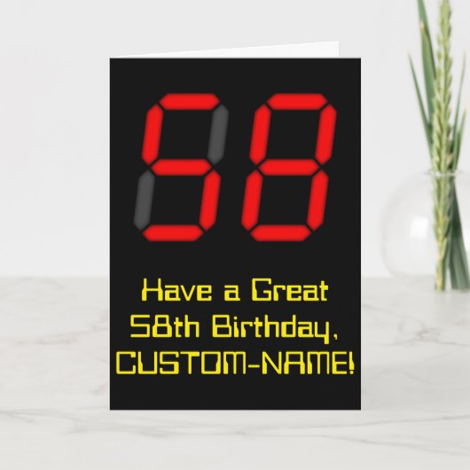 58. Geburtstag: Red Digital Clock Style "58" + Nam Karte (Vorderseite)