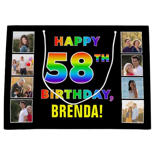 58. Geburtstag: Regenbogentext, benutzerdefinierte Große Geschenktüte (Vorderseite)