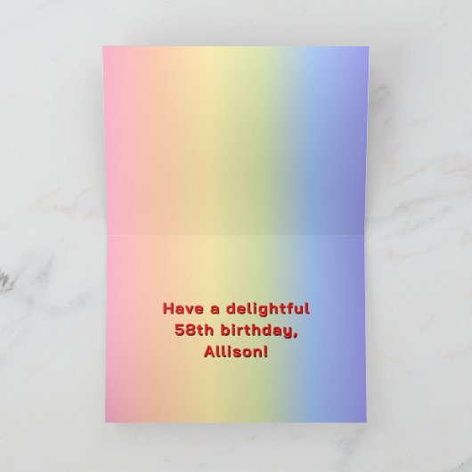 58. Geburtstag: Regenbogentext, benutzerdefinierte Karte (Innenseite)