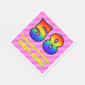 58. Geburtstag: Rosa Streifen & Herz, Regenbogen # Serviette (Ecke)