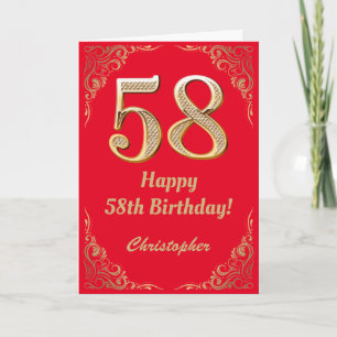 58. Geburtstag - Rot und Gold Glitzer Rahmen Karte