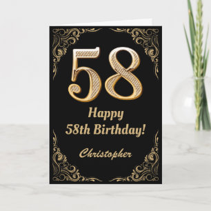 58. Geburtstag Schwarz-Gold-Glitzer-Rahmen Karte