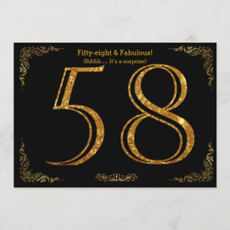 58. Geburtstagsfeier,Gatsby-Styl,schwarzer Glitzer Einladung