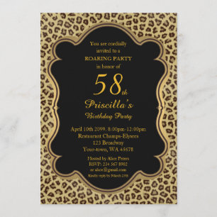 58. Geburtstagsparty 58., Cheetah, Black & Gold Einladung