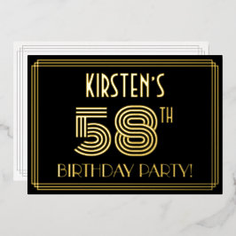 58. Geburtstagsparty — Art Deco Stil "58" + Name Folieneinladung