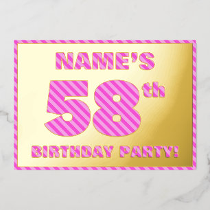 58. Geburtstagsparty — Bold, Fun, Pink Stripes # 5 Folieneinladung