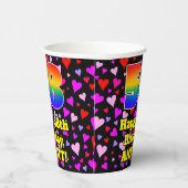 58th Birthday: Loving Hearts Pattern, Rainbow 58 Pappbecher (Rechts)