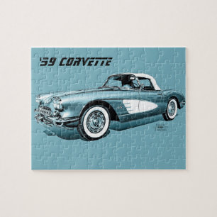 59 Corvette Blue Background Puzzle