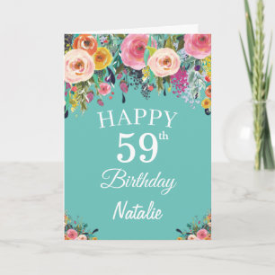 59. Geburtstag Aquarellfarben Blume Aquamarin Karte