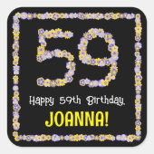 59. Geburtstag: Blumennummer, Individuelle Name, B Quadratischer Aufkleber (Vorderseite)