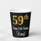 59. Geburtstag - Elegante Luxuriöse Imitate Gold L Pappbecher (Rückseite)