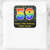 59. Geburtstag: Farbige Musiksymbole, Regenbogen 5 Quadratischer Aufkleber (Tasche)
