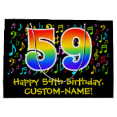 59. Geburtstag - Farbige Musiksymbole, Regenbogen Große Geschenktüte (Rückseite)