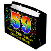 59. Geburtstag - Farbige Musiksymbole, Regenbogen Große Geschenktüte (Rückseite Schrägansicht)