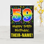 59. Geburtstag: Farbige Musiksymbole + Regenbogen  Karte (Gelbe Blume)