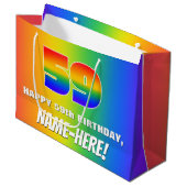 59. Geburtstag: Farbiges, lustiges Regenbogenmuste Große Geschenktüte (Vorderseite Schrägansicht)
