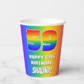 59. Geburtstag: Farbiges, lustiges Regenbogenmuste Pappbecher (Rückseite)