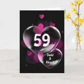 59. Geburtstag Herzblasen auf schwarz Karte (Gelbe Blume)