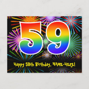 59. Geburtstag – Lustiges Feuerwerk Muster + Regen Postkarte