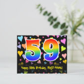 59. Geburtstag: Lustiges Herzen-Muster, Regenbogen Postkarte (Stehend Vorderseite)
